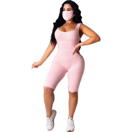 Cotton Sportswear Knit Rib Bodycon Playsuit Sexy Sleeveless Biker Shorts Bodycon Lounge wear Body Fitness Rompers Women Jumpsuit