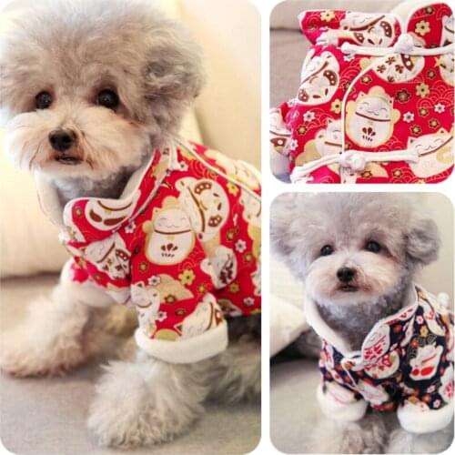 Chinese New Year Dog Costume Tang Suit Winter Dog Clothes Pet Outfit Poodle Bichon Pomeranian Schnauzer Dog Apparel Coat Jacket