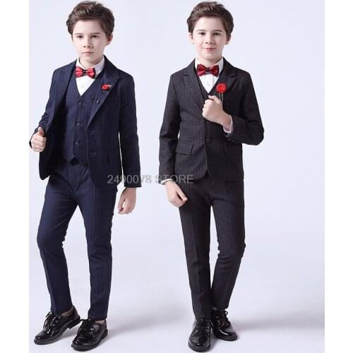 Flower Boys Luxurious Wedding Suit Kids Noble Jacket Vest Pants Bowtie 4Pcs Dress Children Piano Show Performance Party Costume