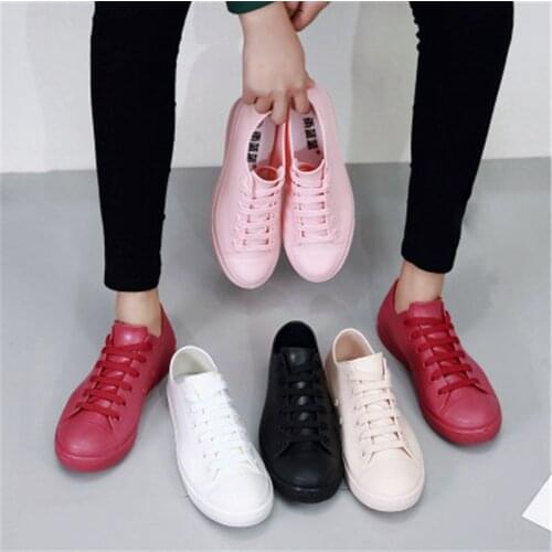 2020 Spring Summer Rain Boots For Women Lace-up Sneakers Waterproof Female Casual Shoes Rubber Rain Boots Size 36-40 White Pink