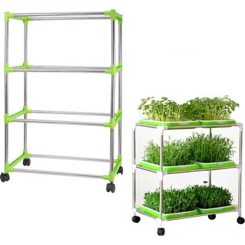 Bean Sprout Nursery Tray Shelf with Universal Wheel Stainless Steel Seedling Germination Tray HydroponicVegetable Planting Frame