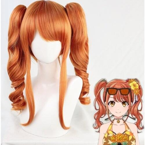 Merm4id Orange Short Bob With Double Removable curly Chip Ponytails Synthetic Hair Cosplay Wigs Heat Resistant + Wig Cap