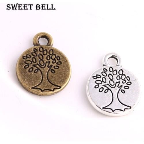 SWEET BELL 50pcs 12*15mm Antique Bronze Antique alloy tree charm round life tree pendant DIY jewelry making 3D482