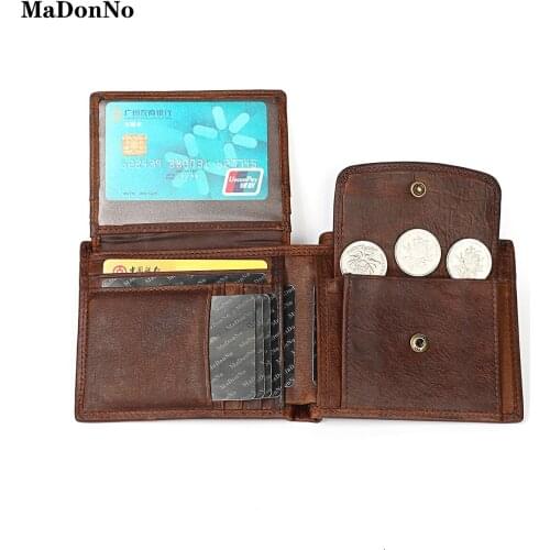 Vintage Crazy Horse Cowhide Mens Wallet RFID New Slim Wallets Men Bifold Short Credit Card Holders Coin Purses Business Purse