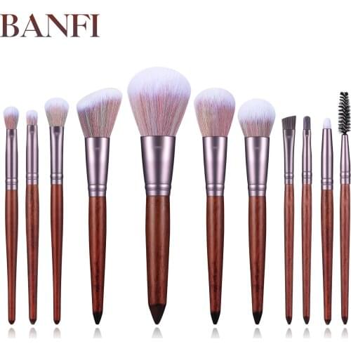 BANFI 11pcs Makeup Brushes Set Sandalwood Wooden Handle Mixed Beauty Foundation Blush Eyeshadow Consealer Cosmetics Makeup Tools