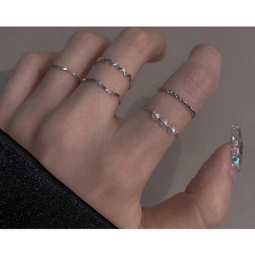 Multi Beaded Pearl Rings Set Natural Freshwater Pearl for Women Vintage Gold Silver Color Minimalist Ring Wedding Jewelry Gift