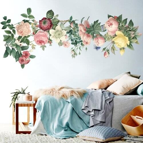 Wall Stickers Flowers 3D Green Leaf DIY Chinese Style Wallpaper for Bedroom Living Room Decals Mural Home Decor Girls