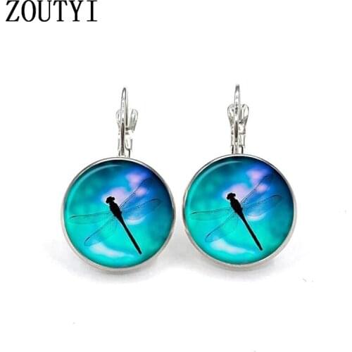 New/glamour fashion enamel water pattern photo, convex glass inlay earrings, feminine decoration