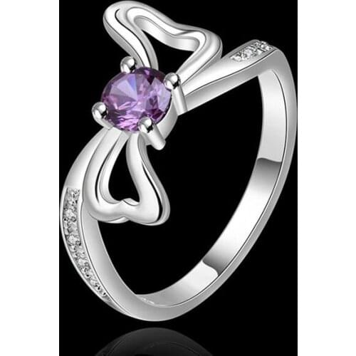 Wholesale Silver plated fashion jewelry, purple bow sed Ring SMTR459