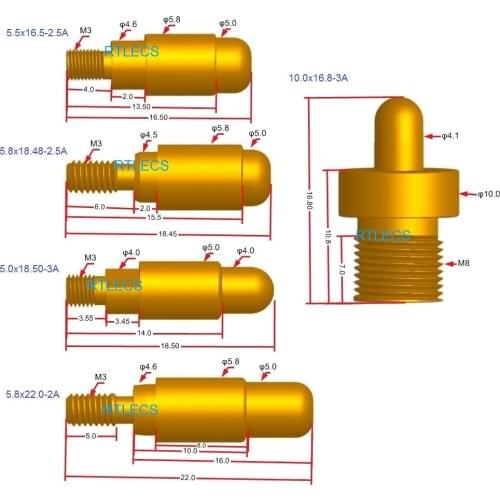 2pcs High Current Threaded pogo pin Spring Loaded positioning Connector charging pogopin Screw assembly thimble 2 A 2.5A 3.0 amp