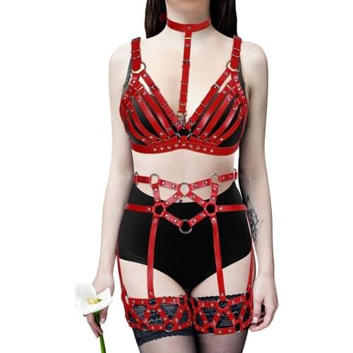 Fashion Harness For Women Goth Accessories Cage Bdsm Leather Erotic Lingerie Set Punk Cosplay Sexy Festival Rave Clothing Garter