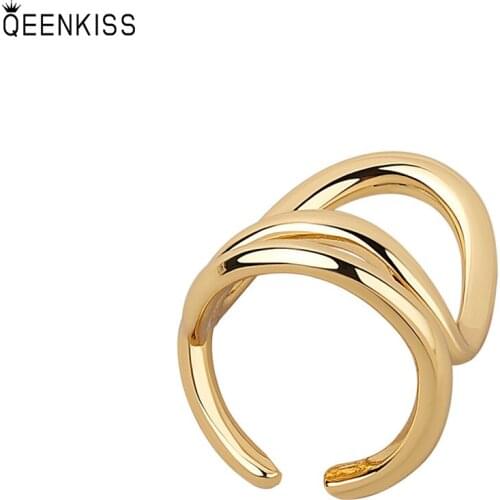 QEENKISS RG657 Fine Jewelry Wholesale Fashion Woman Girl Birthday Wedding Irregular Round 18KT Gold White Gold Opening Ring