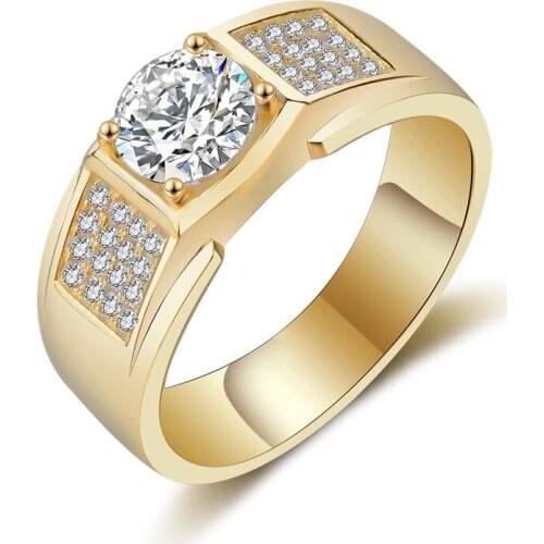 Luxury Simple Round Cut Crystal Ring Domineering Men AAA Cubic Zirconia Gold Silver Color Ring Trend Men Wedding Banquet Jewelry