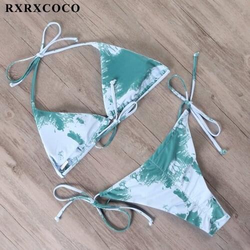 RXRXCOCO Sexy Bikini 2020 New Dye Tie Swimwear Women Brazilian Halter Bikini Set Swinsuit Leopard Push Up Bathing Suit Beachwear