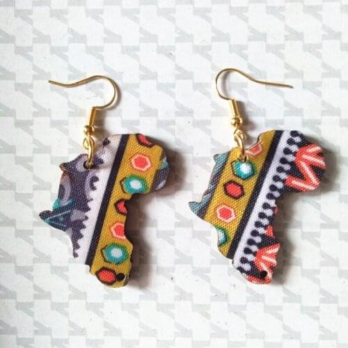 New Africa Map Earrings Cute Cloth Art Drop Earrings Asymmetric Printing Flower Earring Personality Laser Cut eco Wooden Jewelry