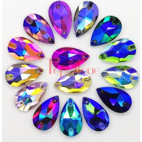 TopStone Many Colors Drop Sewing Crystal Flatback Rhinestones Sew On Stones Glass For Dresses Clothes Jewelry