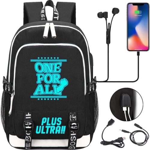 Anime Luminous My Hero Academia Prints USB Boy Girl Kids Book School Bags Teenagers Student Women Men Laptop Travel Backpack