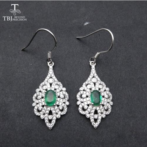 TBJ,New Classic Natural Green Emerald hook earring in 925 sterling silver gemstone fine jewelry for Party with gift box