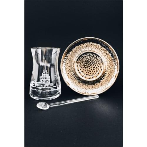 Turkish Tea Cup Istanbul Strait Themed Maiden Tower Patterned Turkish Russian Arabic English French Fas Tea Cup Set 18 Piece