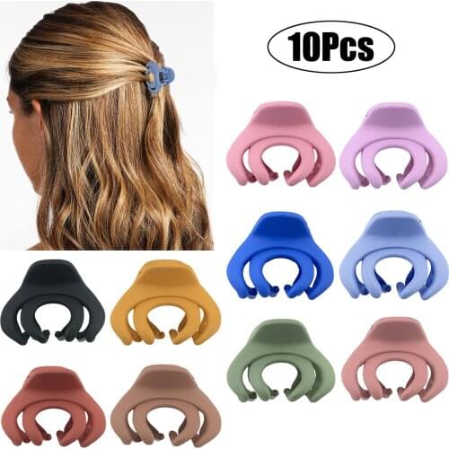 10pcs Solid Geometric Hair Clips For Women Girls Kids Tiny Hair Claw Crab Clamp Matte Ponytail Octopus Clip Nonslip Spider Clip