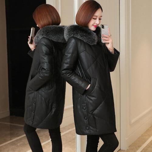 Women PU Leather Parkas Fashion Casual Black Faux Leather Coats Elegant Thick Cotton Jackets Loose Outerwear Winter Jacket Women