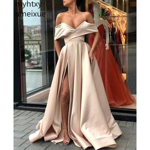 2020 New Sexy Cheap Blue Formal Dress Plus Size Evening Gown Dresses For Women V-neck Sweep Train Robe De Soiree Custom Dress