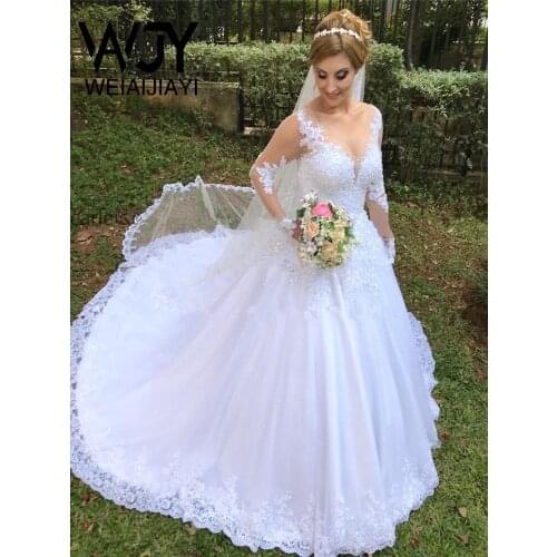 Vintage Lady V Neck Long Sleeve Wedding Dress Backless Sheer Illusion Bridal Gown Dresses Sexy Vestido De Novia Robe De Mariee
