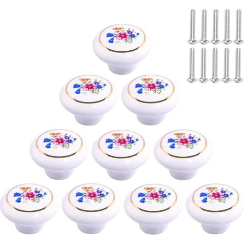 10pcs Flower Pattern European Style Ceramic Handle Graceful Doorknob For Cabinet Drawer Wardrobe Door - Drop Shipping