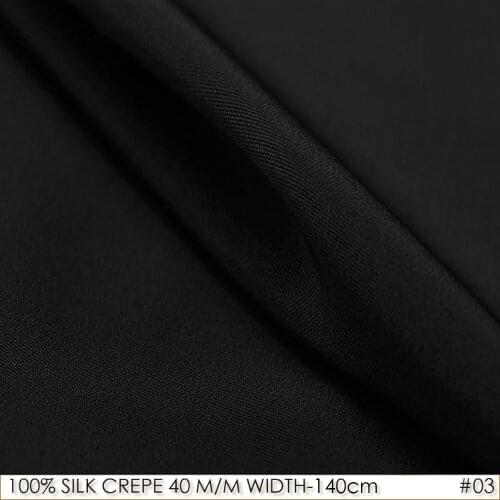 100% SILK CREPE DE CHINE 140cm width 40momme Natural Silk Fabric Heavy Silk Suit Set Silk Fabric Black NO 03
