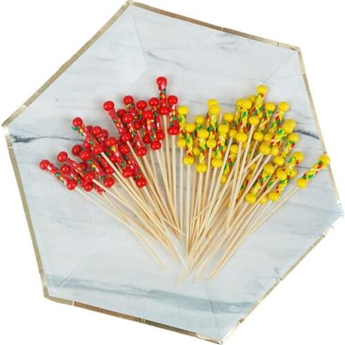 New 100pc Practical Bamboo Food Picks Fruit Fork Sticks Buffet Cupcake Toppers Cocktail Forks Wedding Festival Decorations 9cm