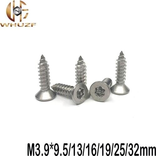 100pcs M3.9*9.5/13/16/19/25/32mm 304 Stainless Steel Flat head self-tapping anti-theft screw woodworking screws bolt flaster