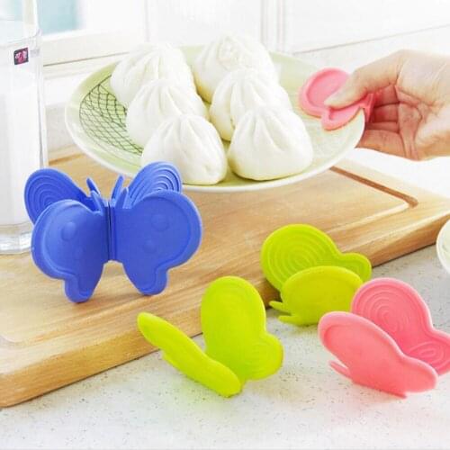 2PC Butterfly Shape Anti-Heat Insulation Ironing Bowl Clamp Heat Resistant Silicone Slip Clip Clamp Pot Clips Random Color 75gC