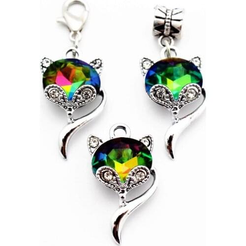 20pcs/lot Alloy Color Crystal Cat Dangle Charms Lobster Clasp Pendant Hanging Charm For Bracelet Necklace Hang Accessories