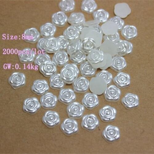 8mm 2000pcs/lot resin ABS imitation pearls flower flat back cabochon craft for DIY nail decoration,SP018