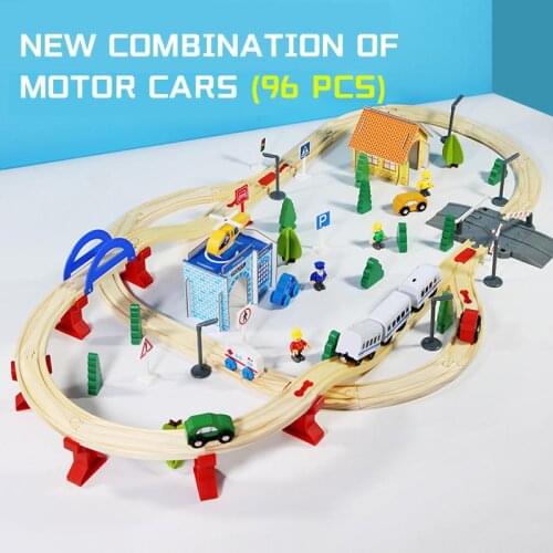 92pcs Wooden Diy Assembled Traffic Train Track Assembly And Disassembly Toy Creative Assembling Childrens Electric Rail Car Toy
