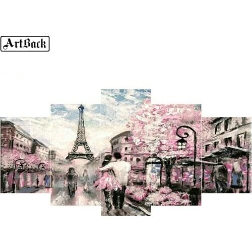 French tower flower diamond painting full square landscape 3d cross stitch rhinestone mosaic sticker crafts 5pcs