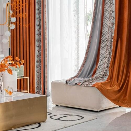 American High-end Flannel Printing Stitching Curtains Blackout Curtains for Living Room and Bedroom Customized Products