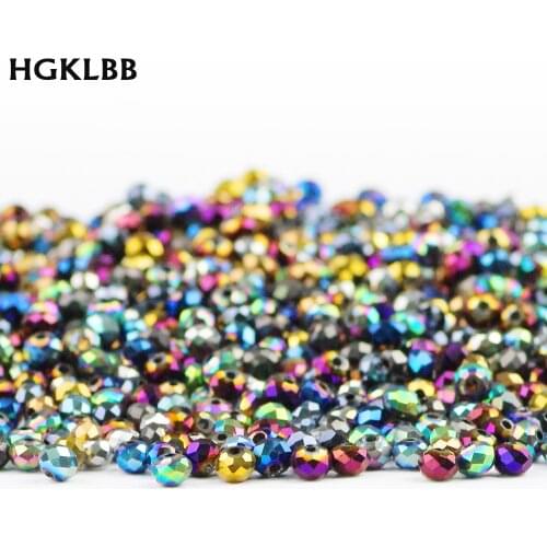 HGKLBB Austrian Rondelle crystals beads 4mm 100pcs Plating faceted Round ball spacer loose beads Jewelry for Making Bracelet DIY