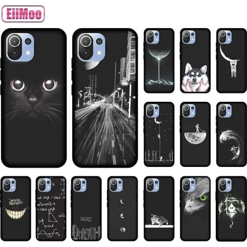 EiiMoo Silicone Phone Case For Xiaomi Mi 11 Cute Cartoon Cat Flower Pattern For Xiaomi Mi 11 Pro Lite TPU Matte Thin Black Cover