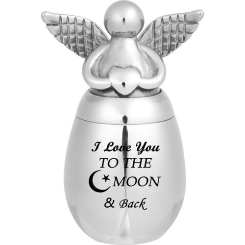Stainless Steel Angel Holder I Love You to the Moon and Back Ashes Urns Keepsake Cremation Jewelry for Human /Pets