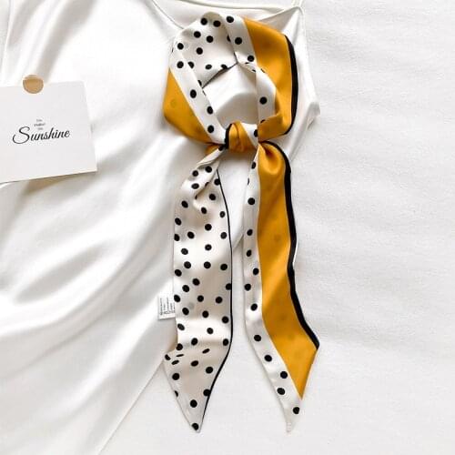 Long Plaid Silk Scarf Ribbon Women Satin Neck Hair Tie Band Soft Work Neckerchife 2021Luxury Designer Hijab Head Female Foulard