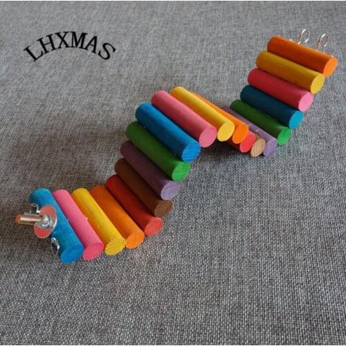 Eco-Friendly Flexible Wooden Mouse Rat Hamster Ladder Hanging Bridge Pet Parrot Bird Toys D212