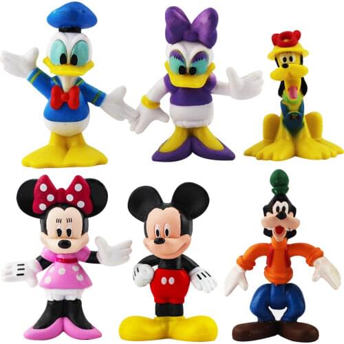 7-8cm 6pcs/Lot Disney Mickey Minnie Mouse Donald Daisy Duck Pluto Goofy PVC Action Figure Toys Cartoon Model Doll Gift for Kids