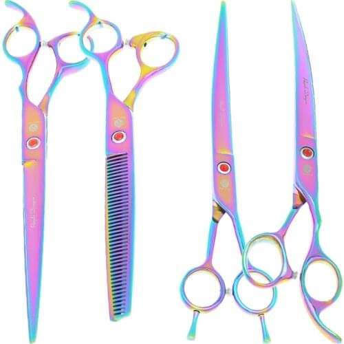 Purple Dragon 8.0" Professional Pet Scissors JP440C Dog Grooming Shear Animal Curved Cutting Hair Shears Thinning Tijeras B0052B