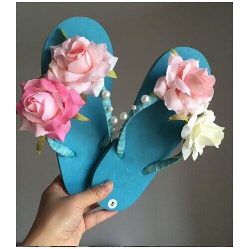 HAHA FLOWER New flat sandals summer handmade DIY beach flip flps