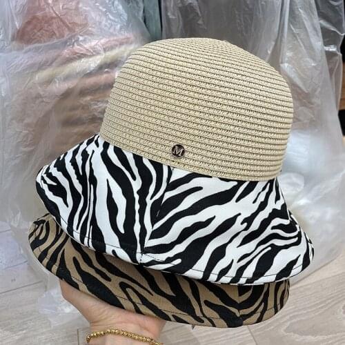 New Harajuku Womens Summer Hat Wide Brim Bucket Hat Zebra Stripes Sun Protection Cap Fashion Fishing Beach Hat Foldable Sun Hat