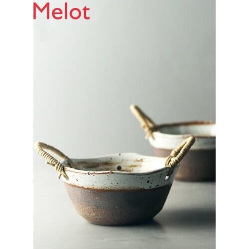 Stoneware Tableware Mini Retro Bowl Basin Household Fruit Kitchen Sink Cold Dish Basin Kitchen Sink Handmade Ceramic Tableware