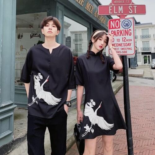 Japanese Kimono Traditional Fashion Traditional Kimonos Dress Embroidery Black Chinese Tang Suit Couple Asian Clothes