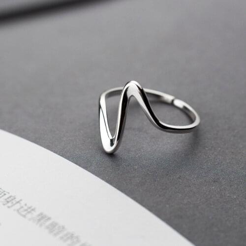 Solid 925 Sterling Silver Rings for Women Teen Girls Water Wave Twisted Open Adjustable Finger Band Simple Minimalist Jewelry