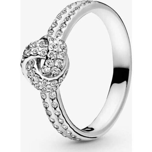 100% 925 Sterling Silver Rings for Women Clear CZ Sparkling Love Knot Wedding Party Ring Fashion Jewelry Gift Bijoux